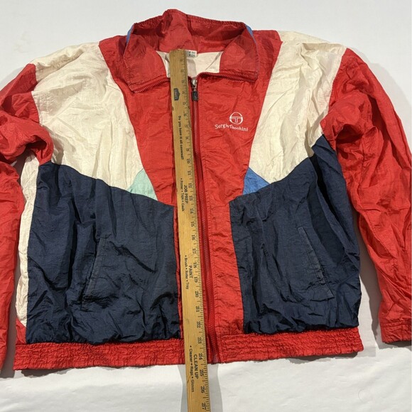 Sergio Tacchini Vintage Nylon Red White Blue Windbreaker Track Jacket Sz 46 - Picture 4 of 10